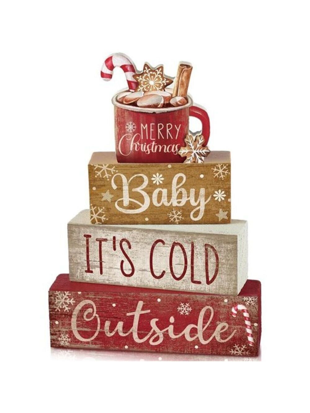 Christmas Table Decor 4 Pcs Wooden Hot Cocoa Signs Tiered Tray Farmhouse Decor